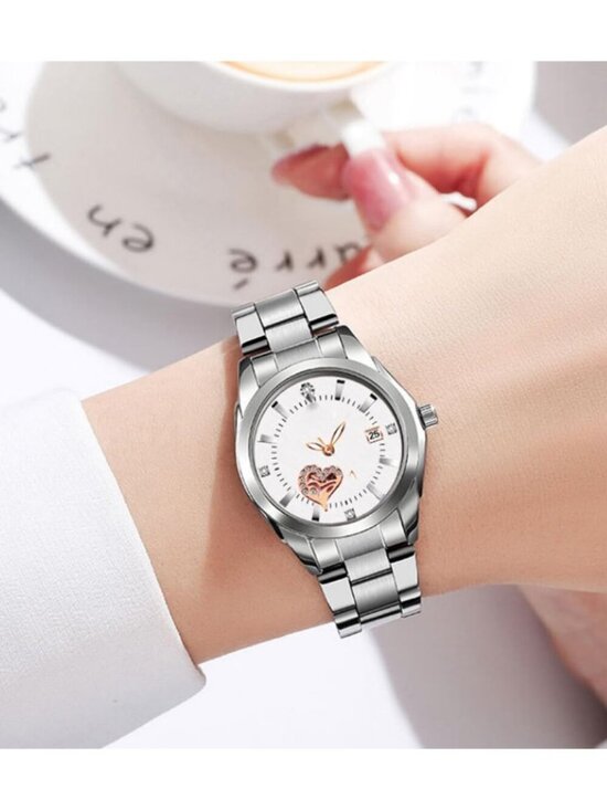 Womens White Face Analog Quartz Silver Stainless Steel Luminous Waterproof Watch main image 5